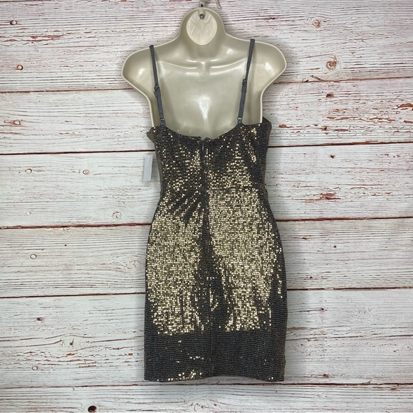 NWT Cosmopolitan X Dress the Population XOXO Gold Metallic Mini Dress Sz S - Picture 8 of 16